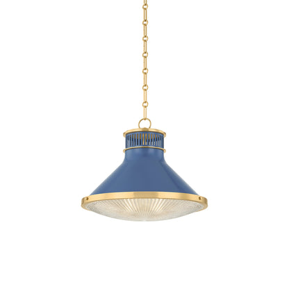 Highclere Pendant Light in Aged Brass/Soft French Blue (17.75-Inch).