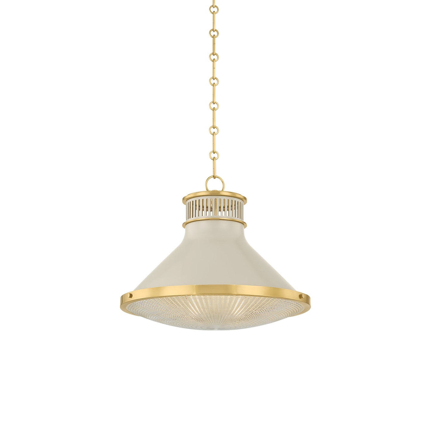 Highclere Pendant Light in Aged Brass/Off-White (17.75-Inch).