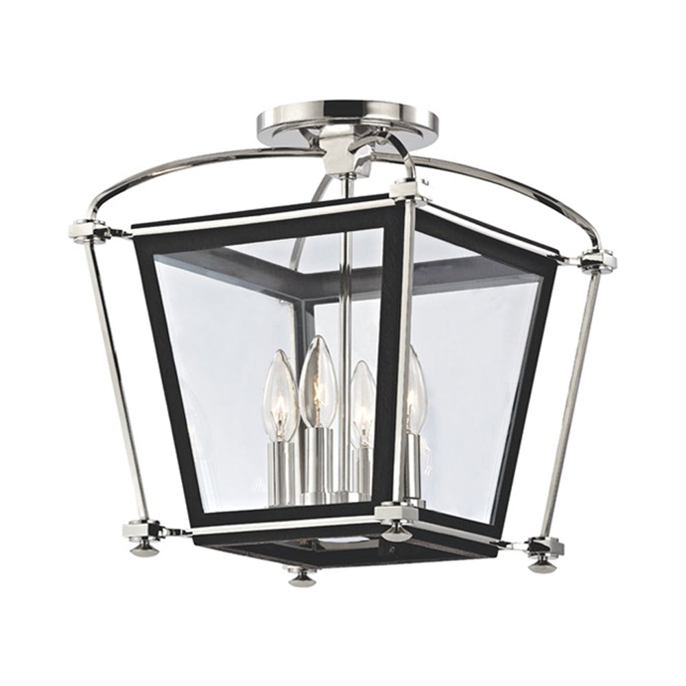 Hollis Semi Flush Mount Ceiling Light in Polished Nickel.