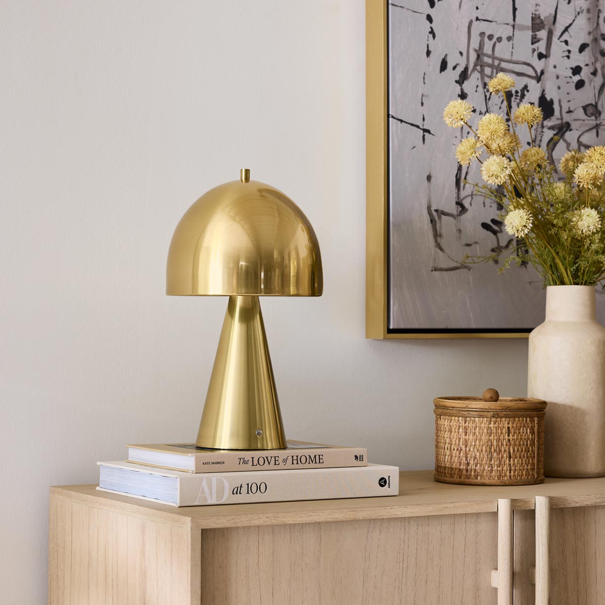 Hopkinton LED Rechargeable Table Lamp in living room.