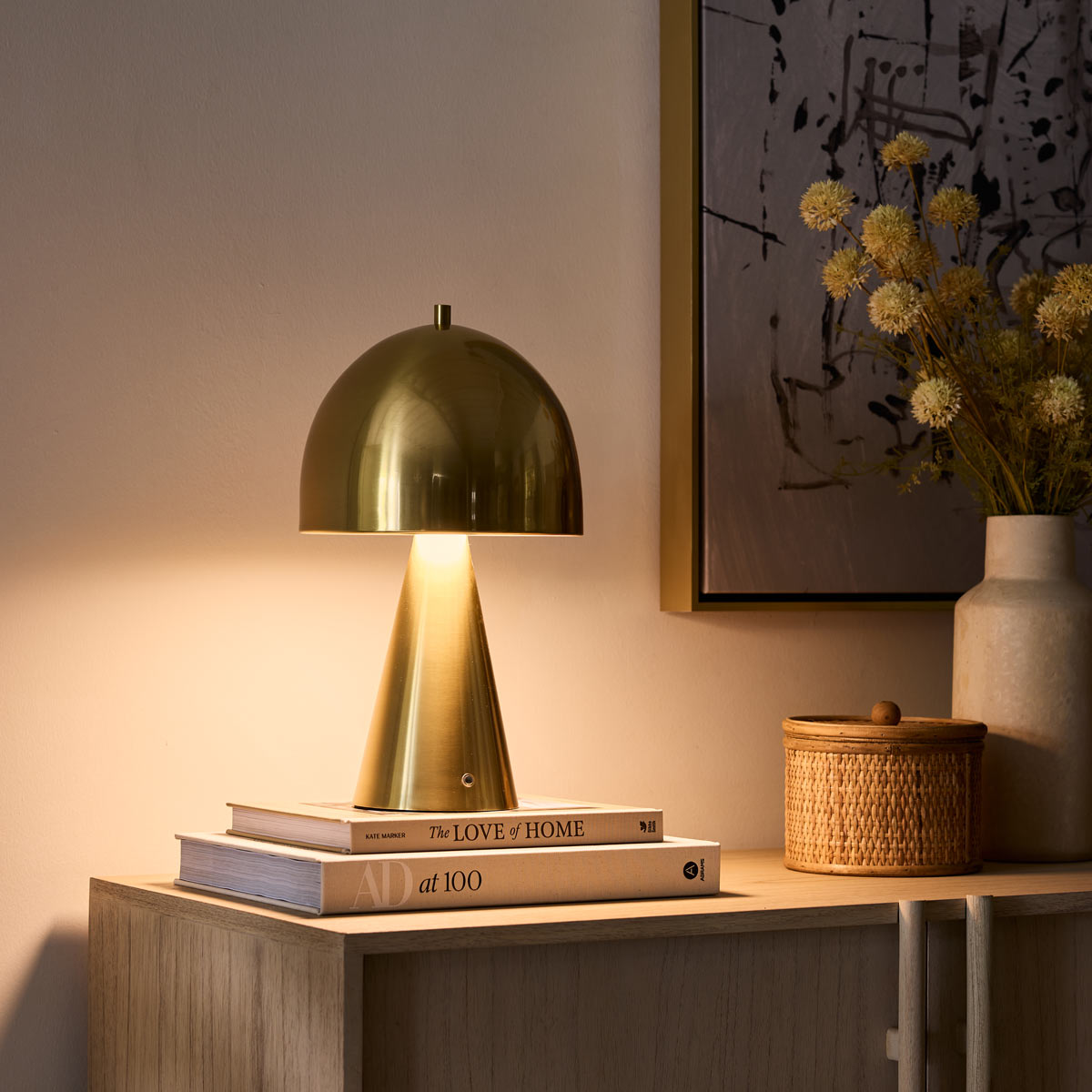 Hopkinton LED Rechargeable Table Lamp in living room.