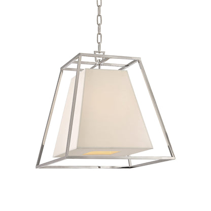 Kyle Pendant Light in Polished Nickel/White.