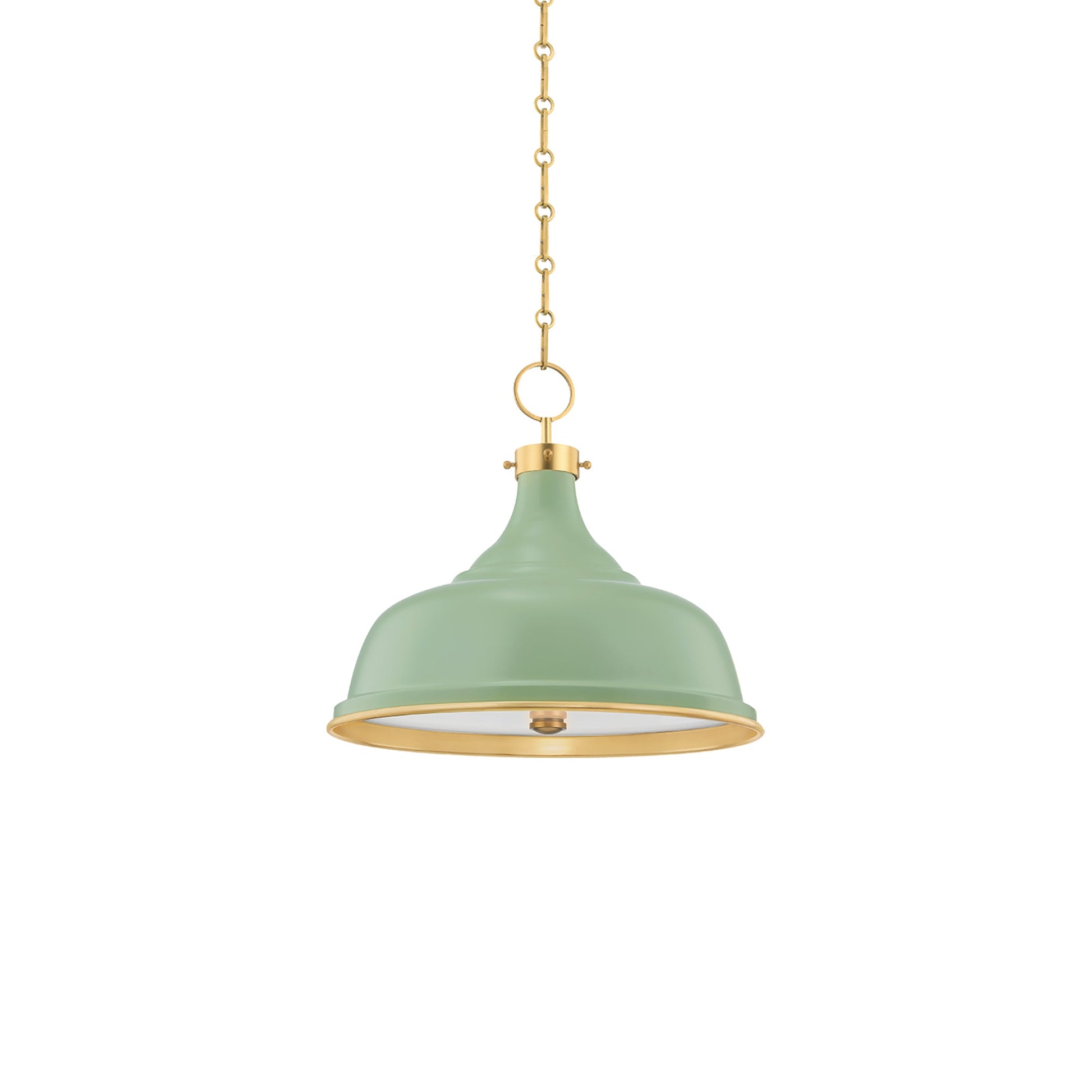 Painted No.1 Pendant Light in Aged Brass/Leaf Green (18-Inch).