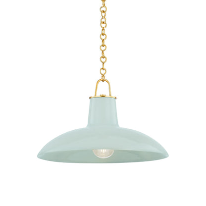 Pottersville Pendant Light in Aged Brass/Ceramic Moss Crackle (Large).