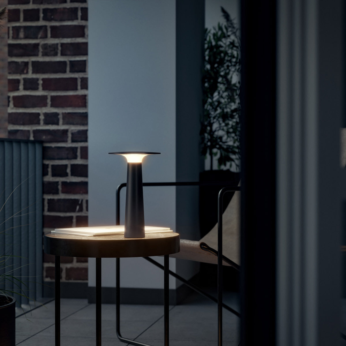 Lix Outdoor LED Portable Table Lamp in Outside Area.