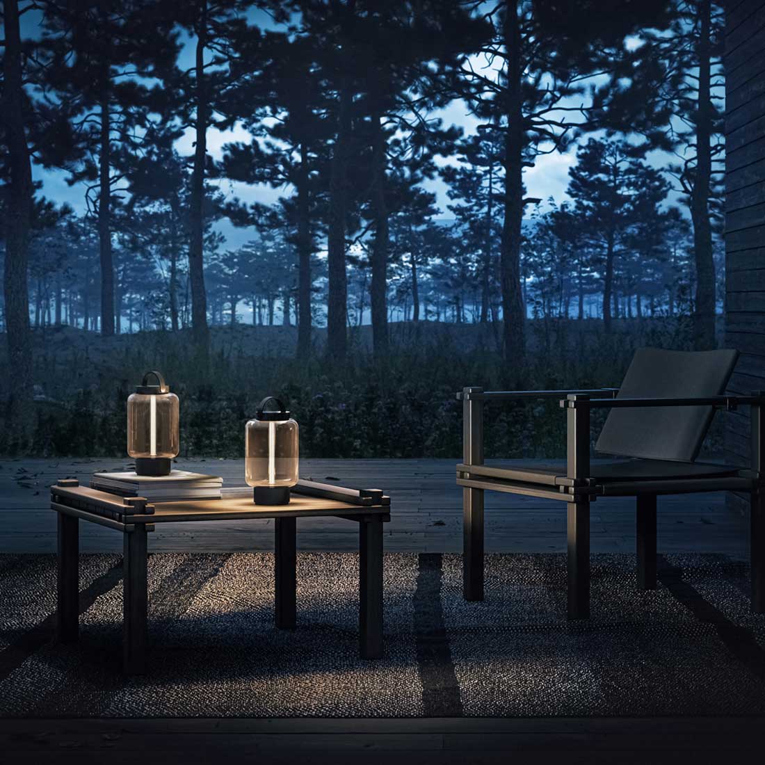 Qu Outdoor LED Portable Table Lamp in Outside Area.