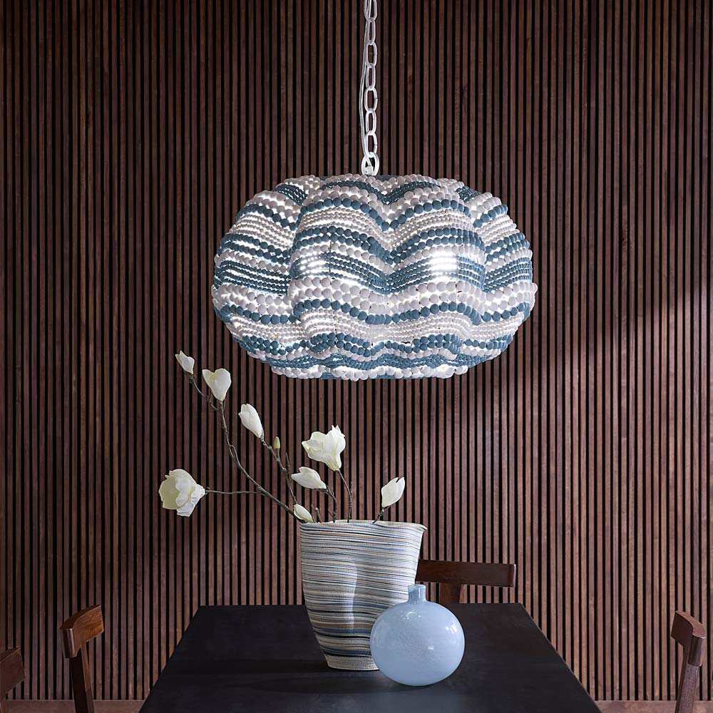Clamshell Chandelier in living room.