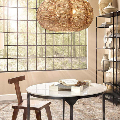 Clamshell Chandelier in living room.