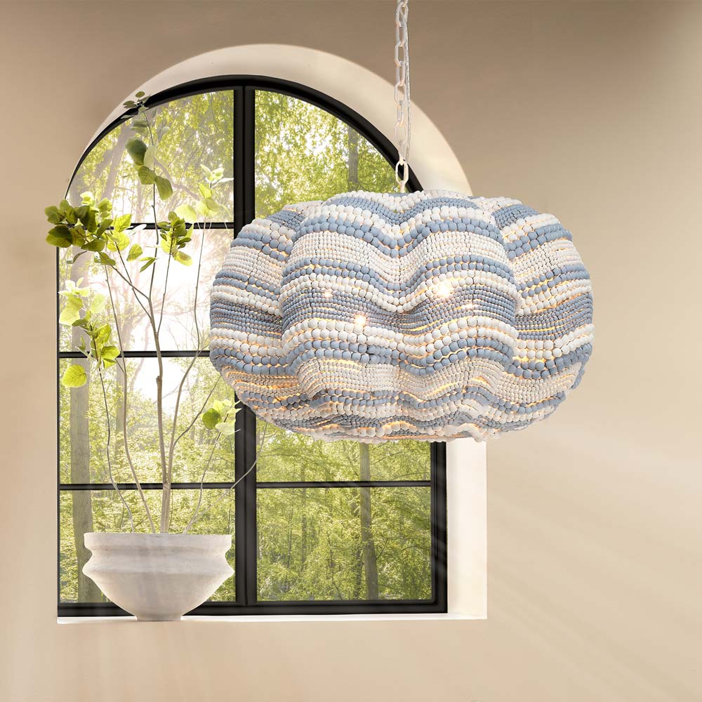 Clamshell Chandelier in living room.