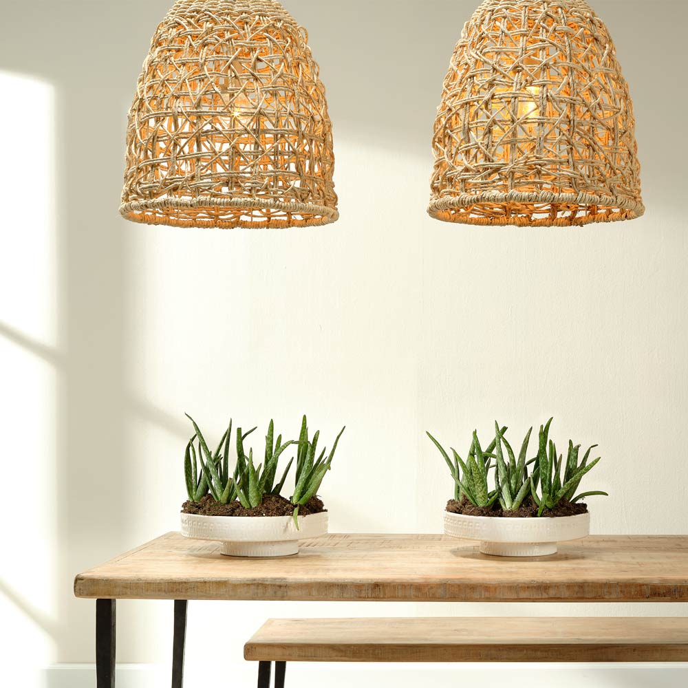 Netted Pendant Light in living room.
