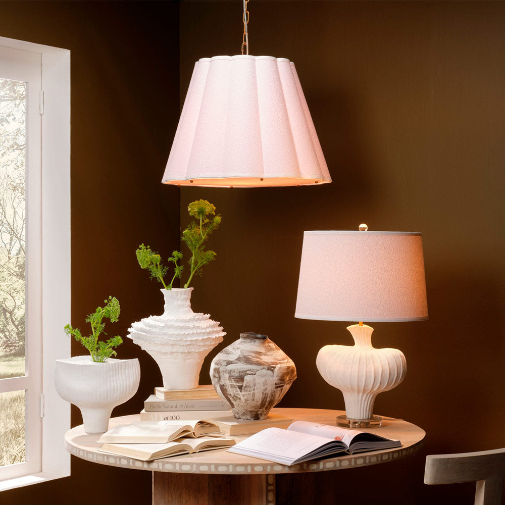 Scalloped Pendant Light in living room.