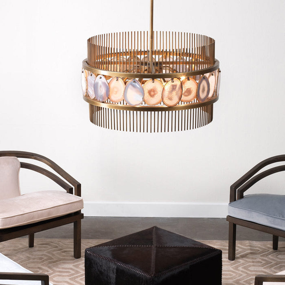Upsala Agate Chandelier in living room.