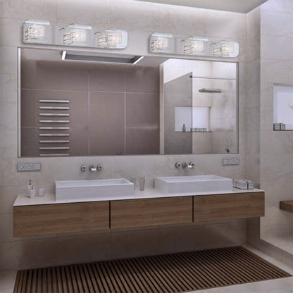 Jewel Box Bath Vanity Light in bathroom.