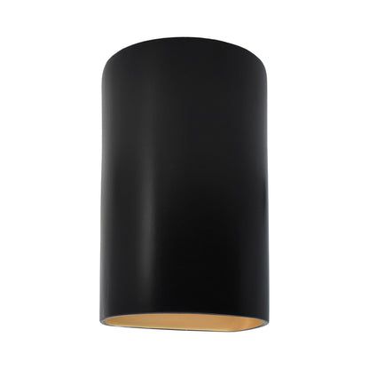 Ambiance ADA Cylinder Closed Top Outdoor Wall Light in Carbon Matte Black/Champagne Gold.