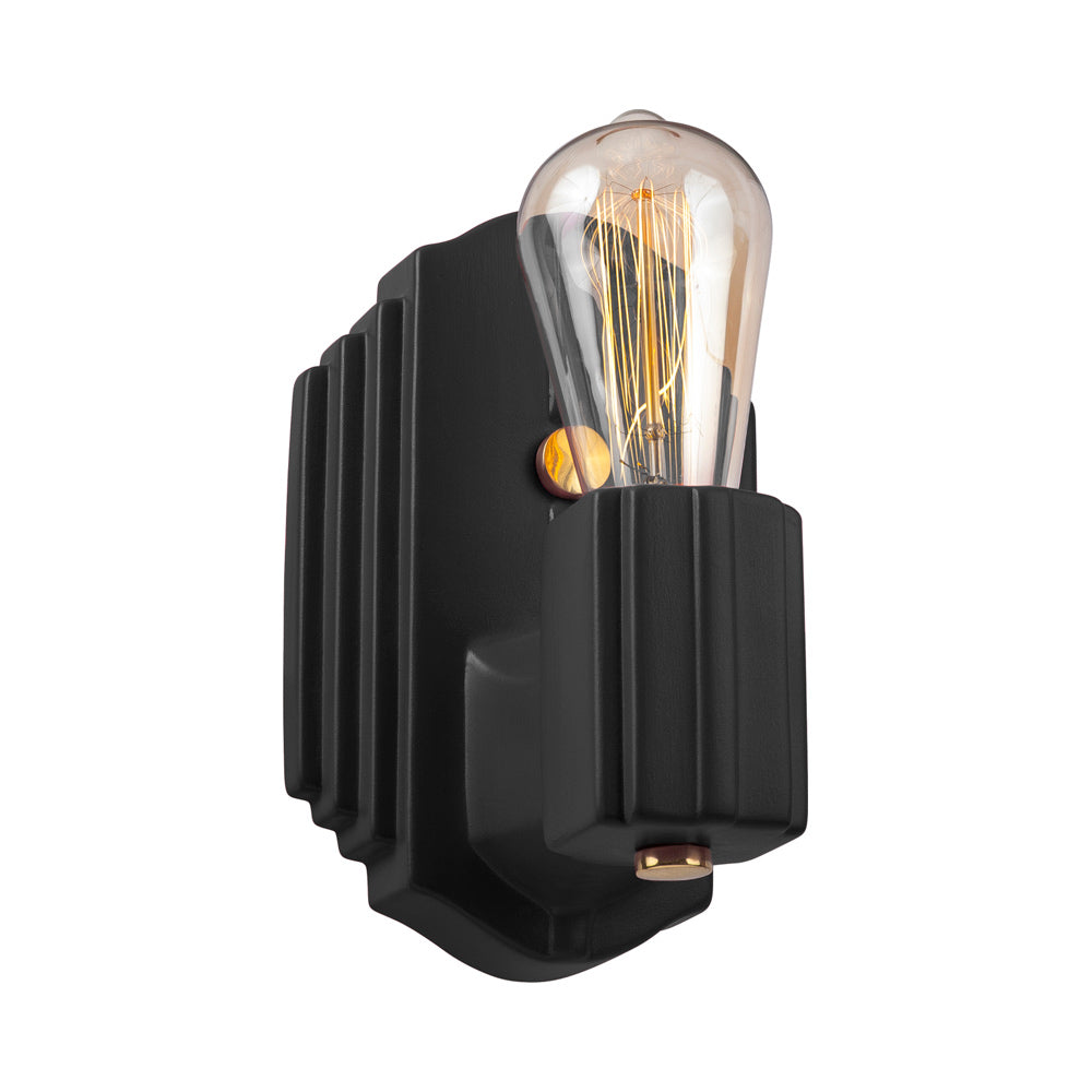 American Classics Deco Rectangle Wall Light in Carbon Matte Black/Polished Brass.
