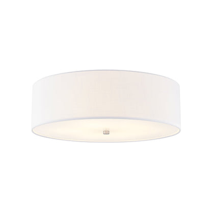 Classic Drum Flush Mount Ceiling Light in Brushed Nickel/White (25-Inch).