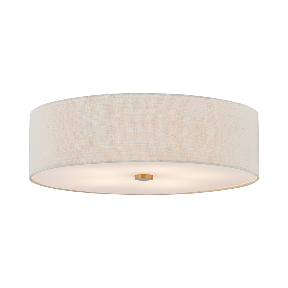 Classic Drum Flush Mount Ceiling Light in Brushed Brass/Cream (30-Inch).