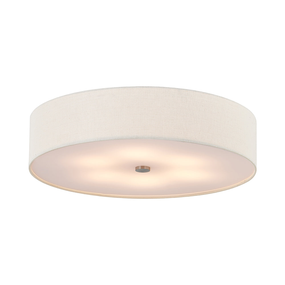 Classic Drum Flush Mount Ceiling Light in Brushed Nickel/Cream (30-Inch).