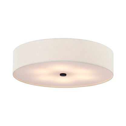 Classic Drum Flush Mount Ceiling Light in Matte Black/Cream (30-Inch).