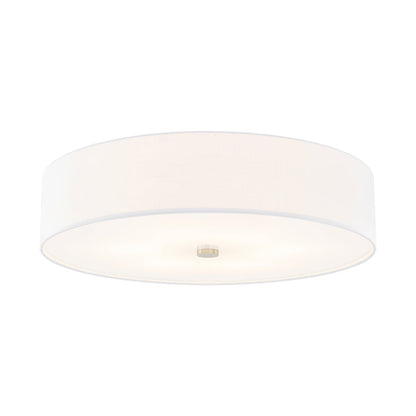 Classic Drum Flush Mount Ceiling Light in Brushed Nickel/White (30-Inch).