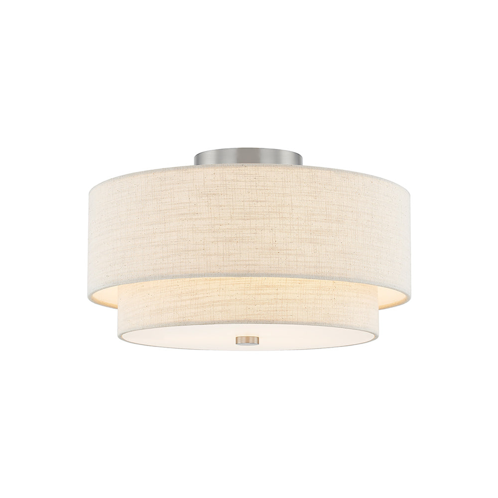 Classic Tiered Drum Semi Flush Mount Ceiling Light in Cream (15-Inch).