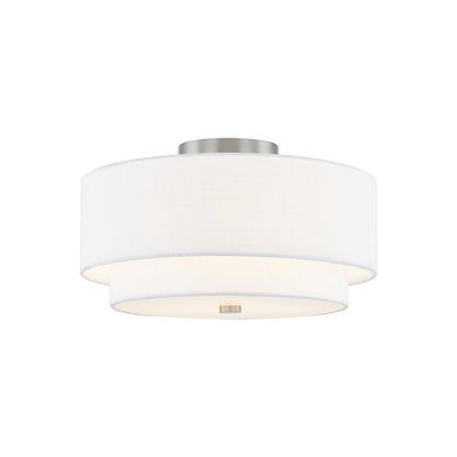 Classic Tiered Drum Semi Flush Mount Ceiling Light in White (15-Inch).