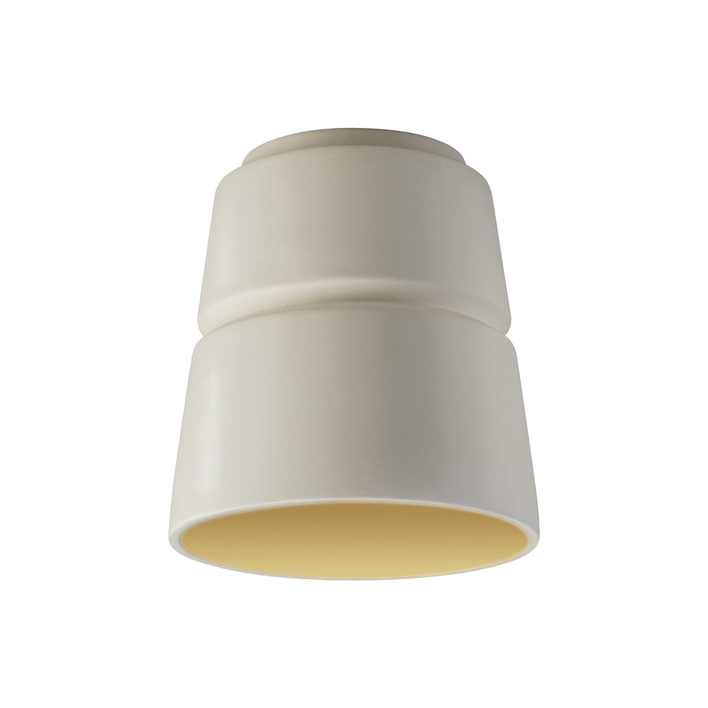 Cone Outdoor Flush Mount Ceiling Light in Matte White/Champagne Gold.