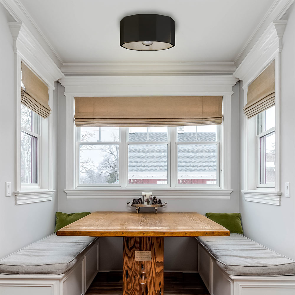 Deca Flush Mount Ceiling Light in restaurant.