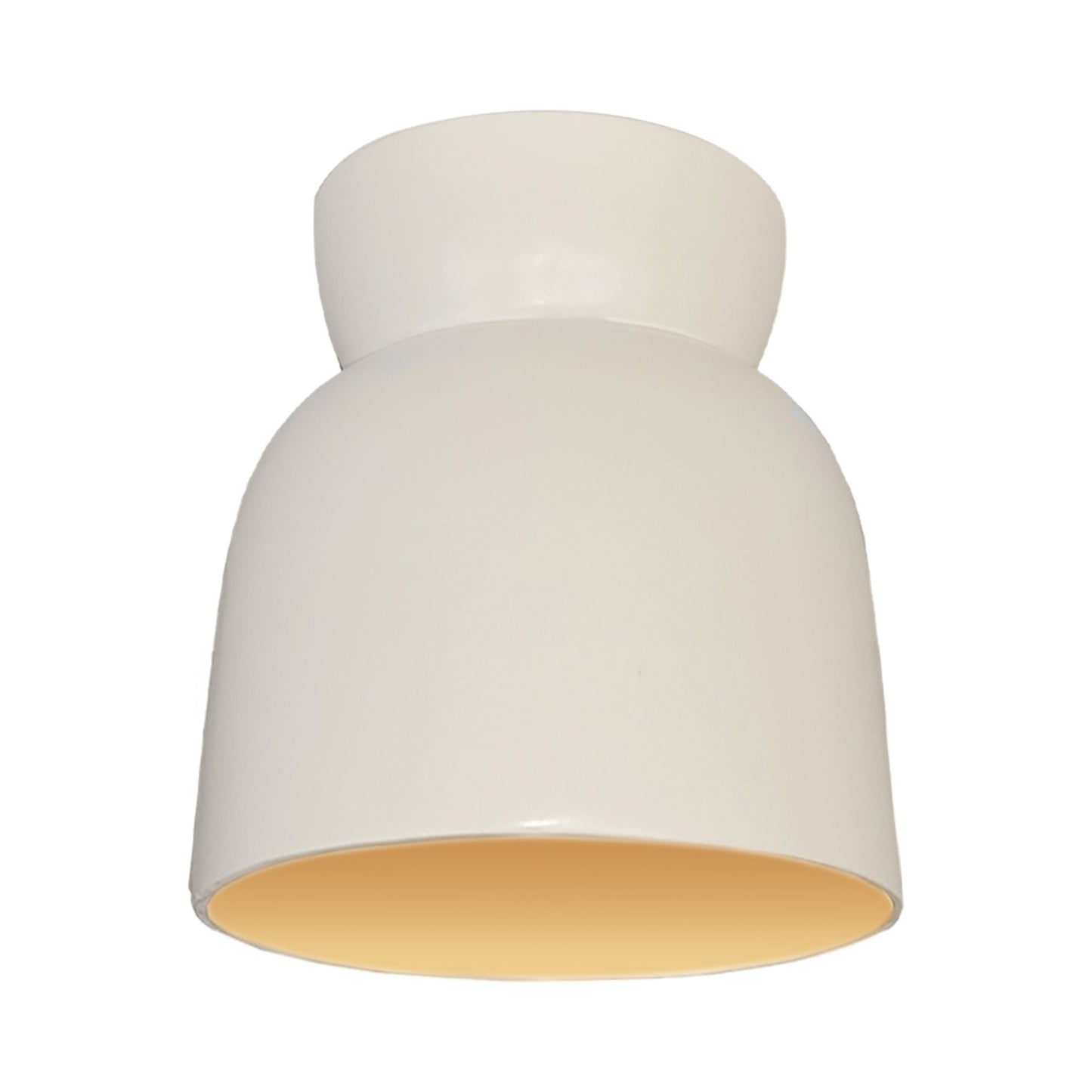 Hourglass Outdoor Flush Mount Ceiling Light in Matte White/Champagne Gold.