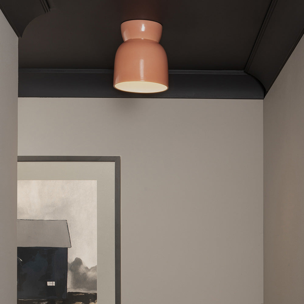 Hourglass Outdoor Flush Mount Ceiling Light in living room.