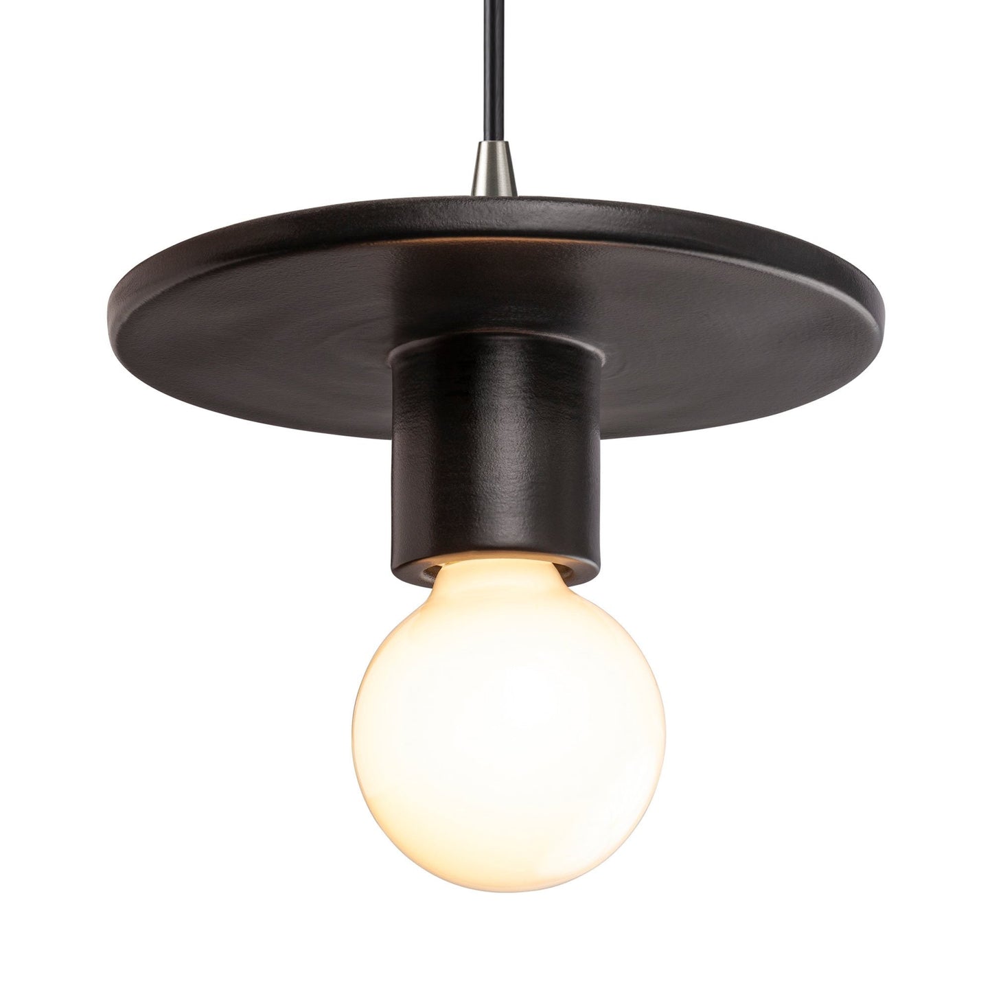 Radiance Discus Pendant Light in Carbon Matte Black/Brushed Nickel/Black.
