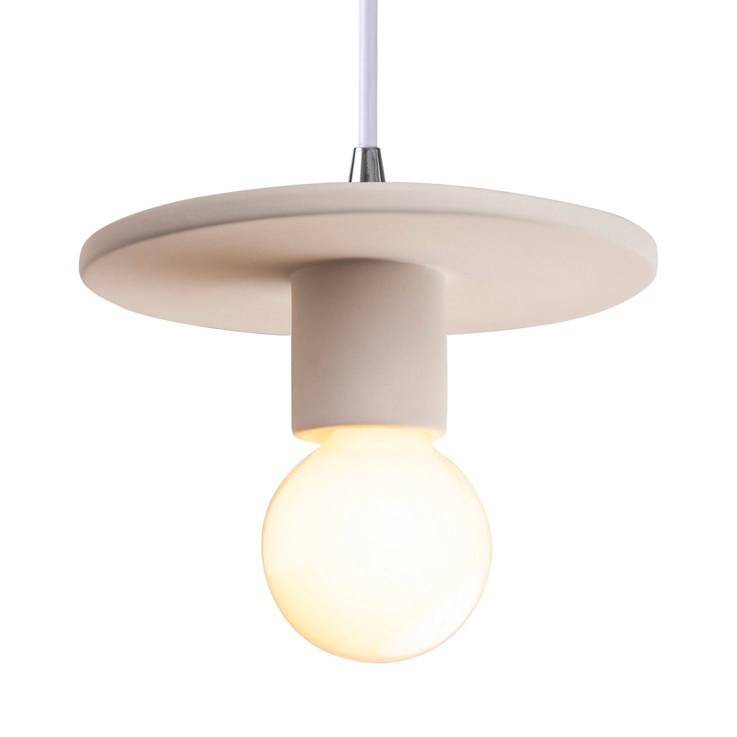 Radiance Discus Pendant Light in Bisque/Polished Chrome/White.