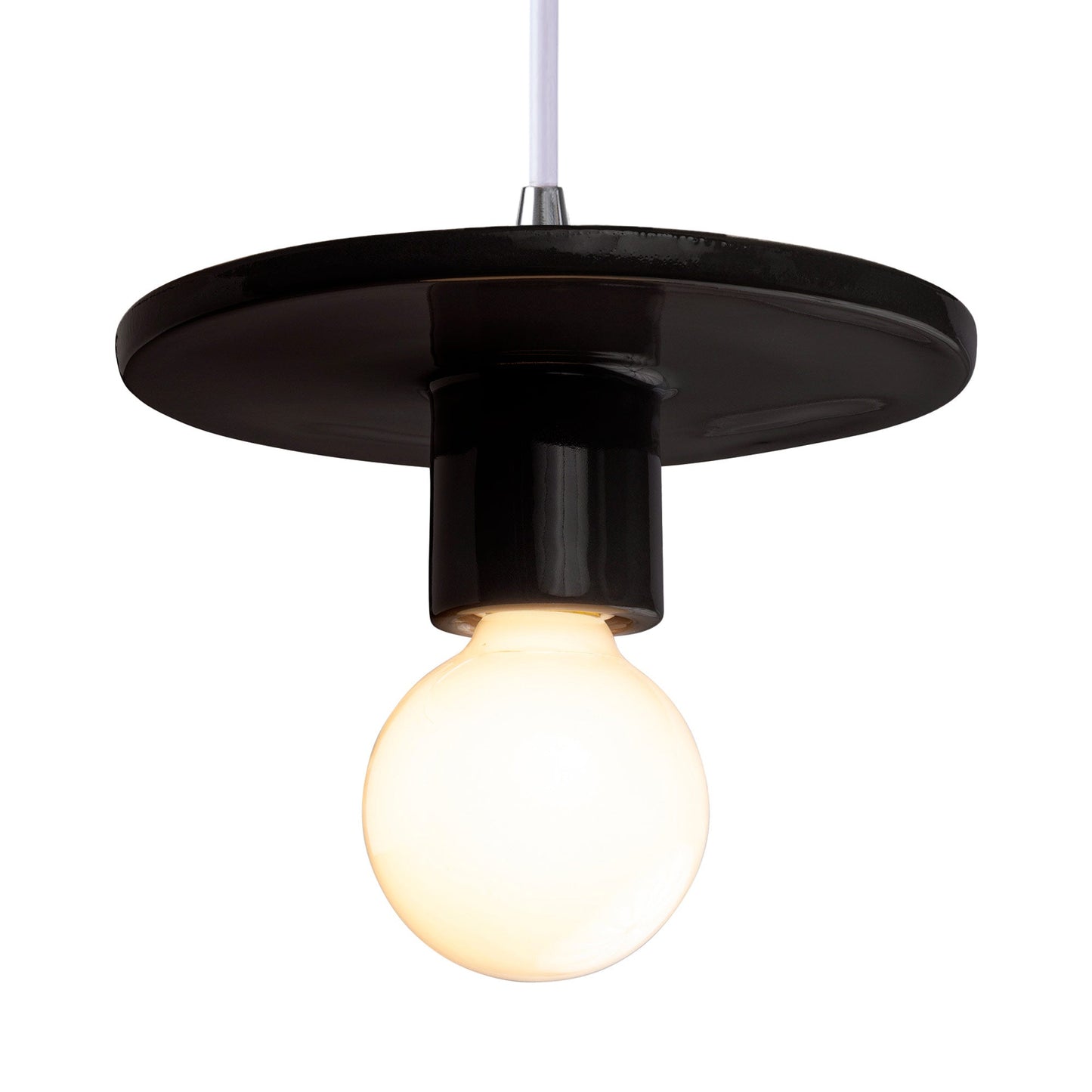Radiance Discus Pendant Light in Gloss Black/Polished Chrome/White.