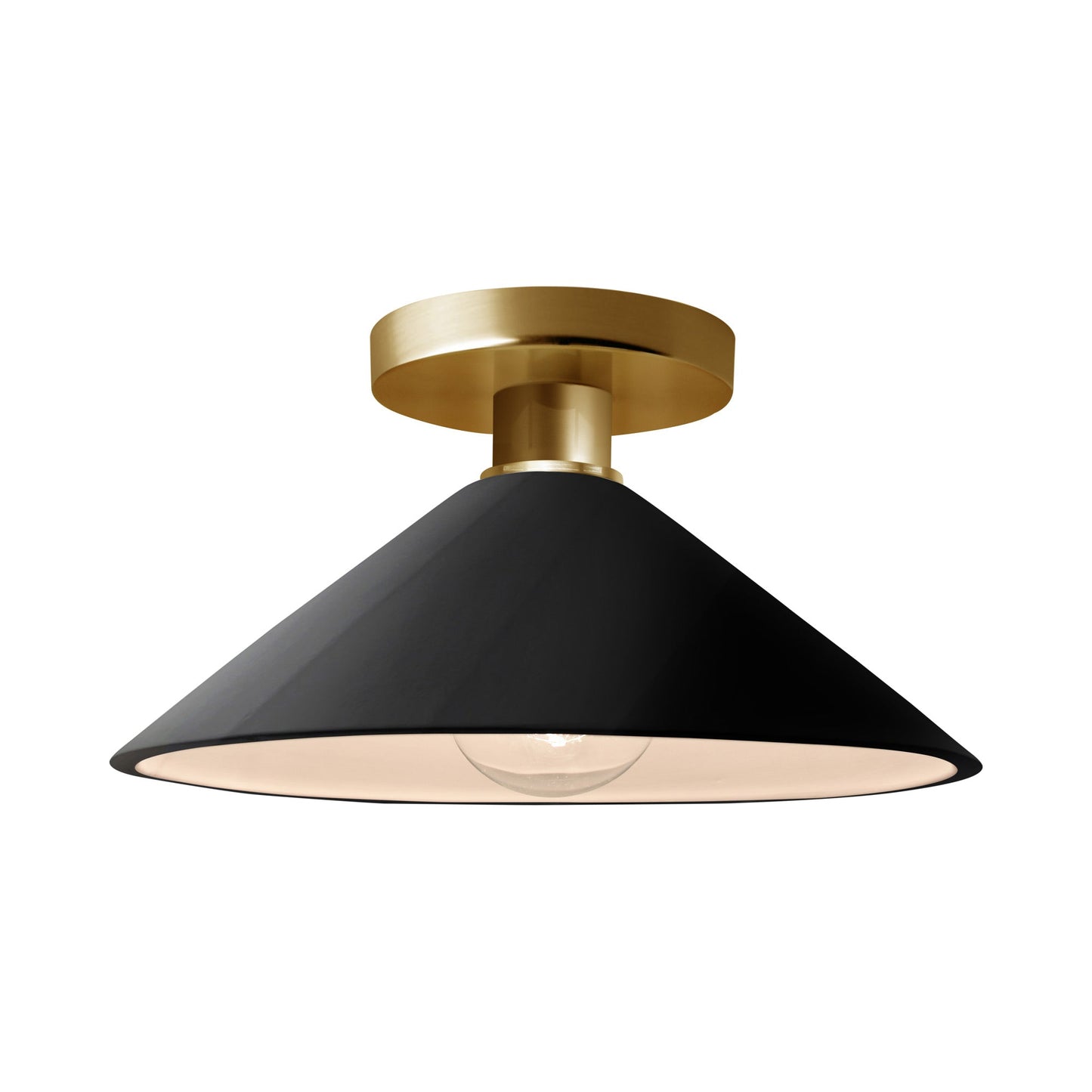 Radiance Flare Semi Flush Mount Ceiling Light in Gloss Black/Brushed Brass.