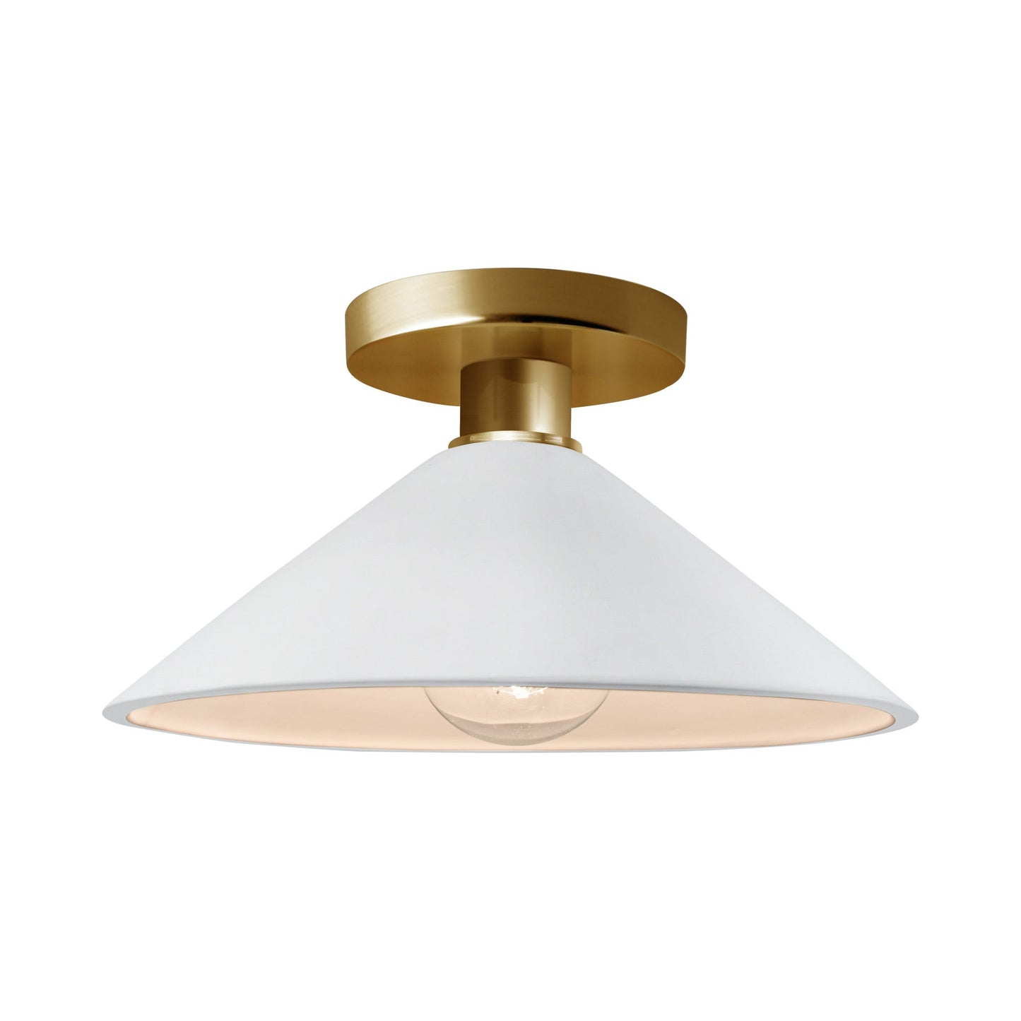 Radiance Flare Semi Flush Mount Ceiling Light in Gloss White/Brushed Brass.