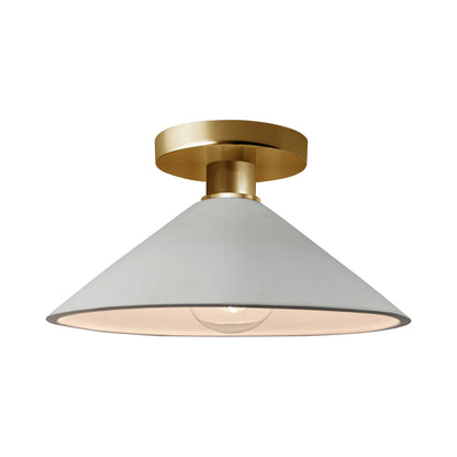 Radiance Flare Semi Flush Mount Ceiling Light in Matte White/Brushed Brass.