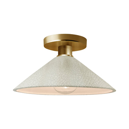 Radiance Flare Semi Flush Mount Ceiling Light in White Crackle/Brushed Brass.