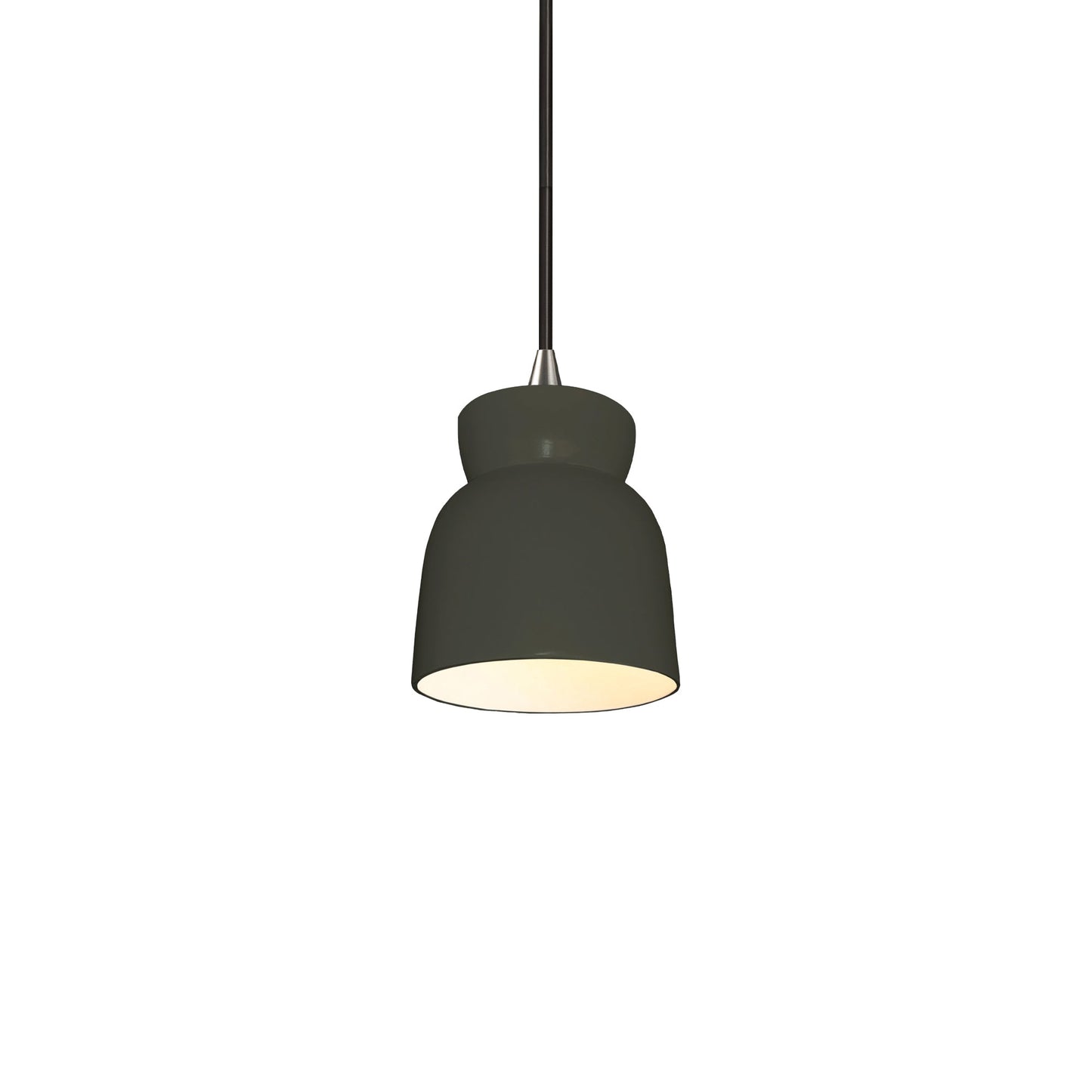 Radiance Hourglass Pendant Light in Pewter Green/Brushed Nickel/Black.