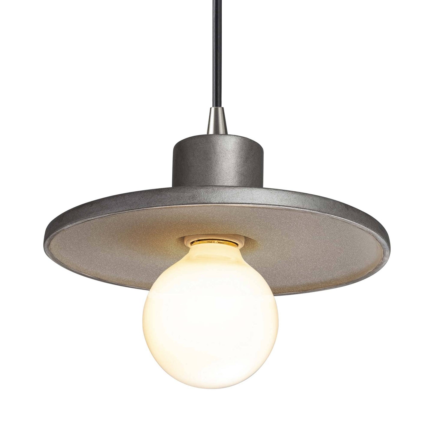 Radiance Saucer Pendant Light in Antique Silver/Brushed Nickel/Black.