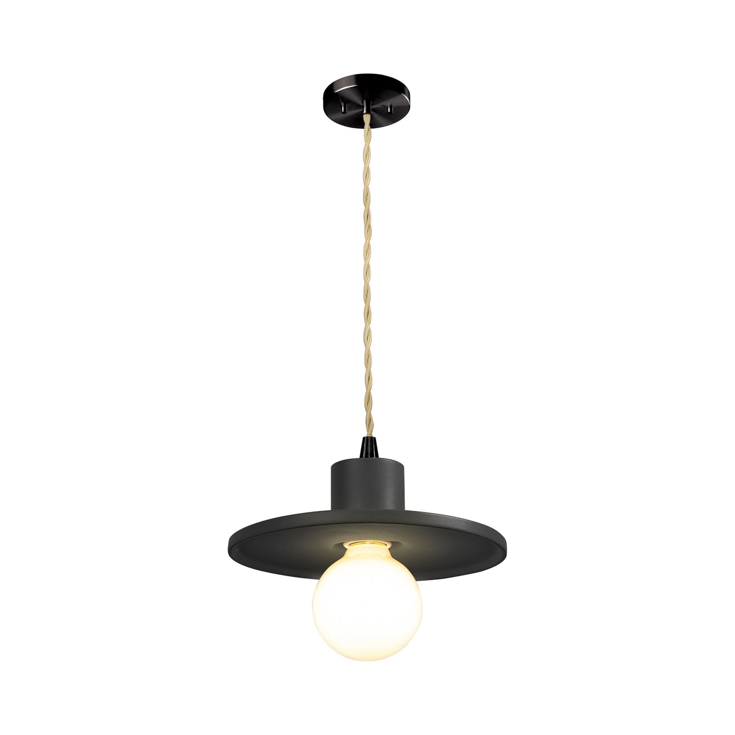 Radiance Saucer Pendant Light in Carbon Matte Black/Matte Black/Beige Twist.