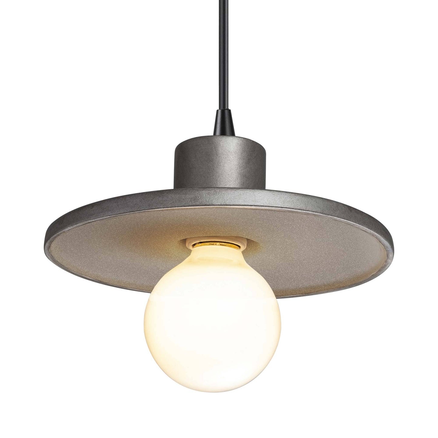 Radiance Saucer Pendant Light in Antique Silver/Matte Black/Black.