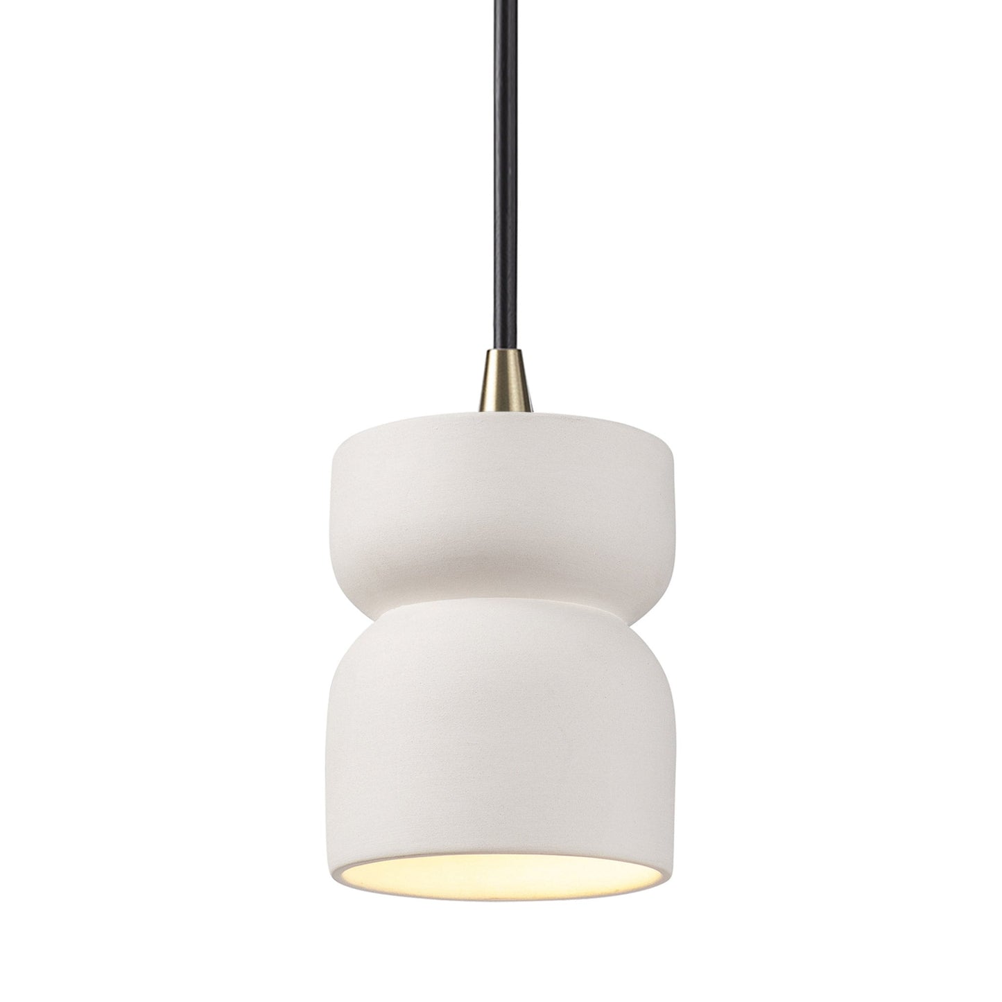 Radiance Short Hourglass Pendant Light in Bisque/Antique Brass/Black.