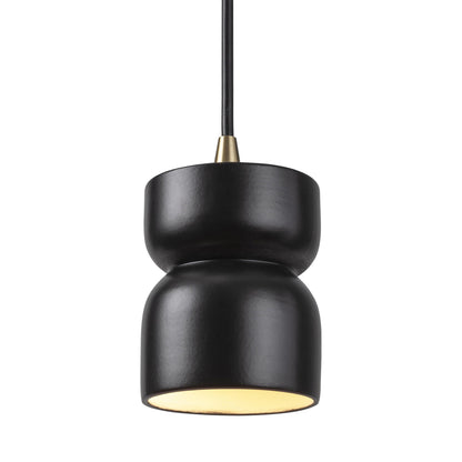Radiance Short Hourglass Pendant Light in Carbon Matte Black/Antique Brass/Black.