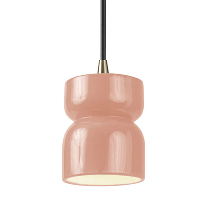 Radiance Short Hourglass Pendant Light in Gloss Blush/Antique Brass/Black.