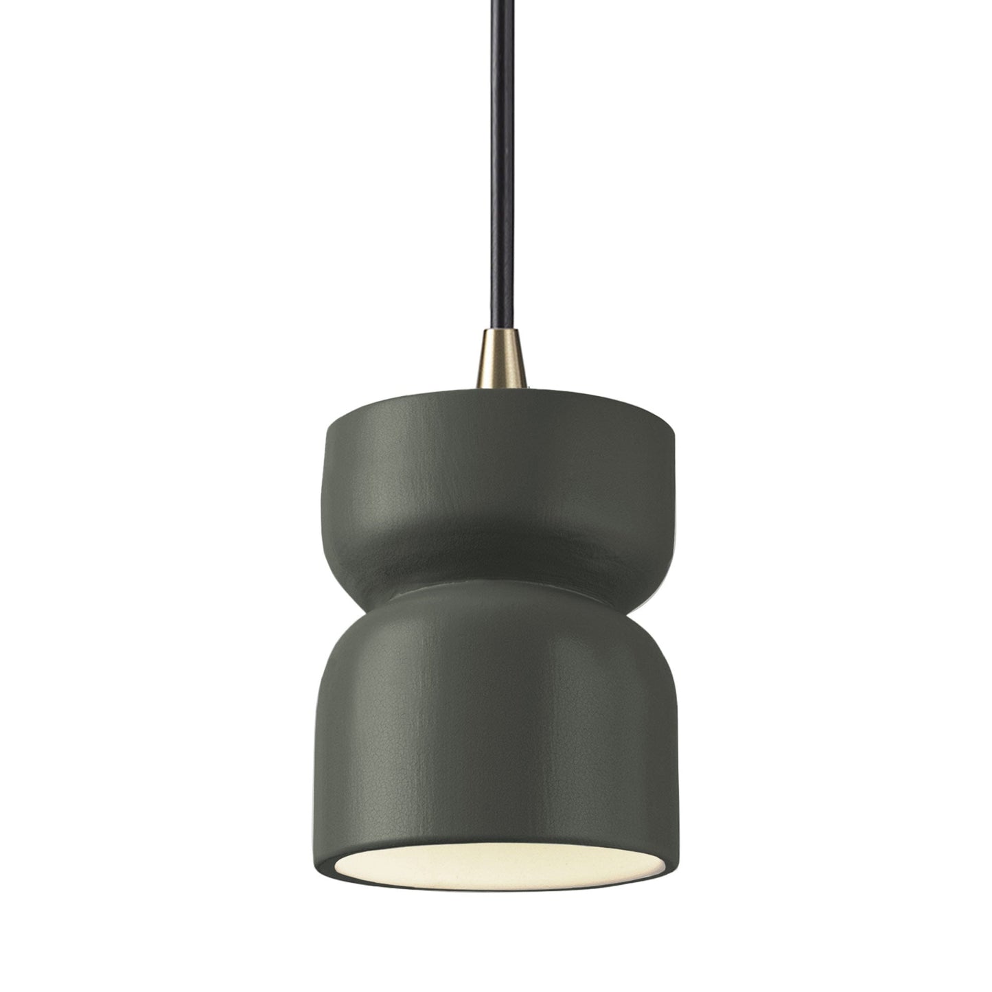 Radiance Short Hourglass Pendant Light in Pewter Green/Antique Brass/Black.