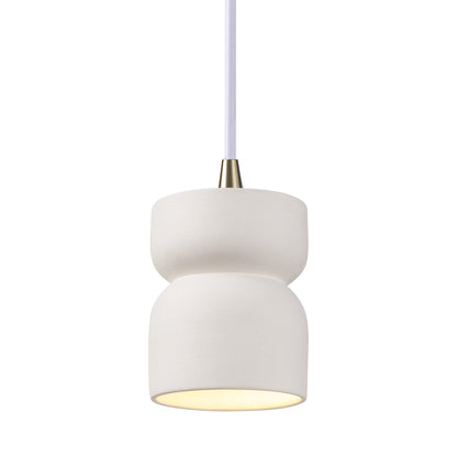 Radiance Short Hourglass Pendant Light in Bisque/Antique Brass/White.