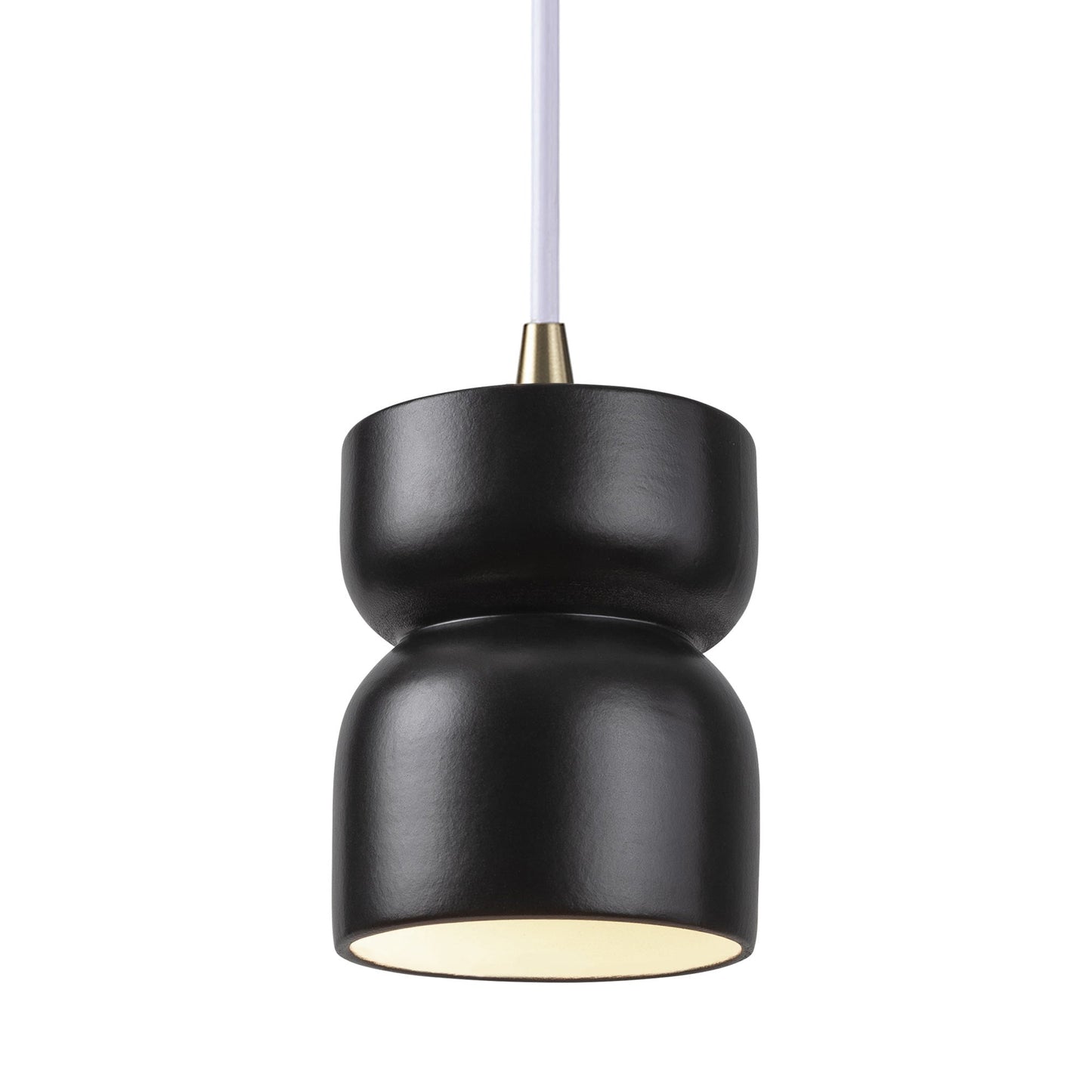 Radiance Short Hourglass Pendant Light in Carbon Matte Black/Antique Brass/White.