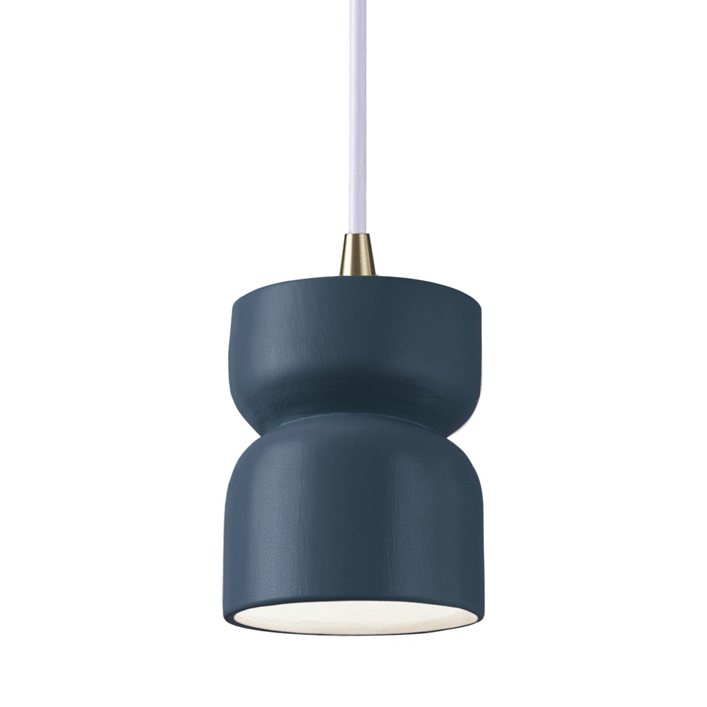 Radiance Short Hourglass Pendant Light in Midnight Sky/Antique Brass/White.