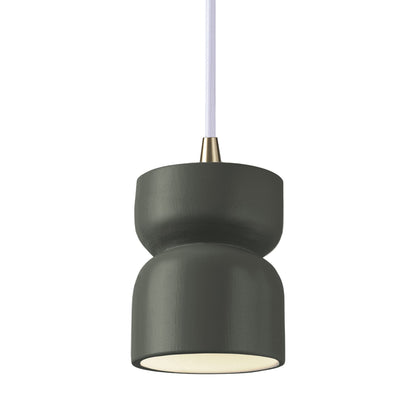 Radiance Short Hourglass Pendant Light in Pewter Green/Antique Brass/White.