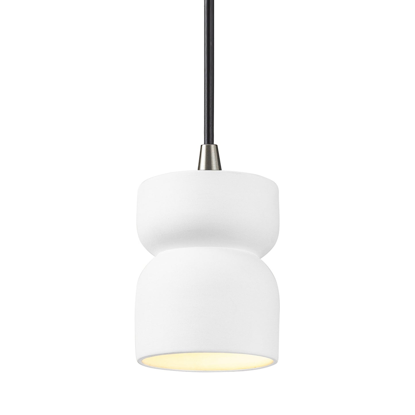Radiance Short Hourglass Pendant Light in Gloss White/Brushed Nickel/Black.